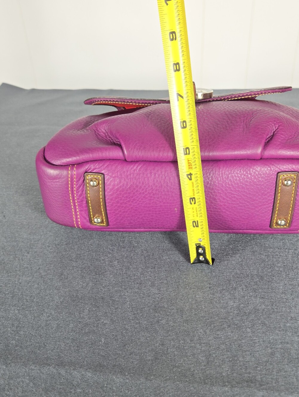 Dooney & Bourke Samba Magenta Pebble Leather Satchel with Brown Trim - Picture 14 of 15